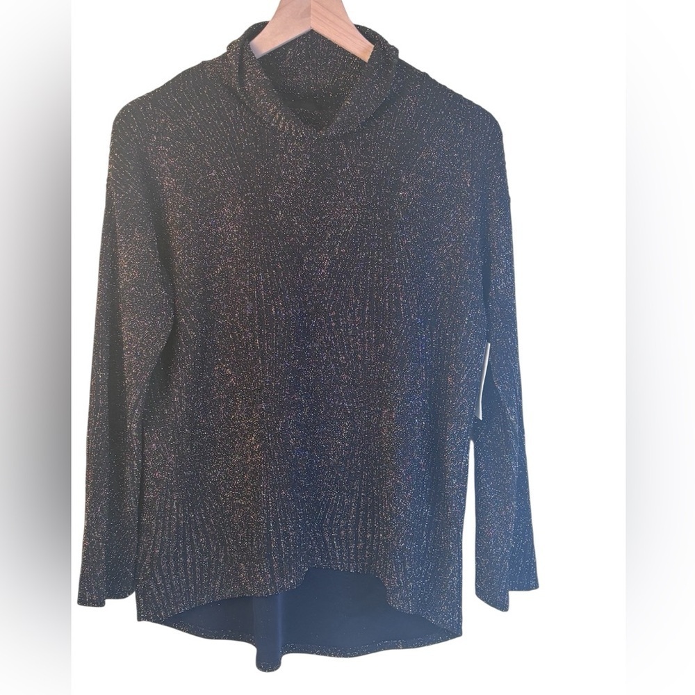 NWT Kaen Kane Sparkly Black Long Sleeve Sweater Turtleneck High Low Hem Small